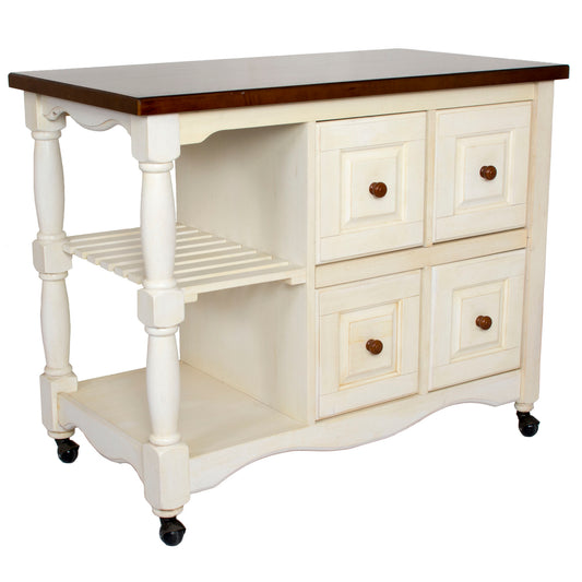 Andrews Kitchen Cart  Antique White and Chestnut Brown by Sunset Trading