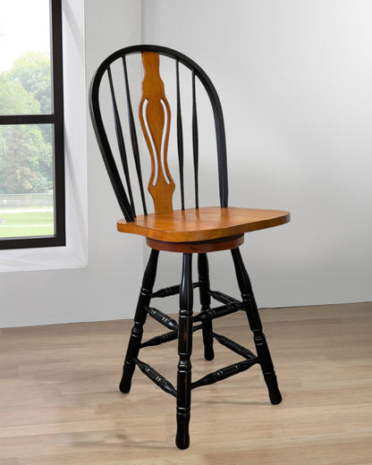 Black Cherry Selections 24" Keyhole Windsor Barstool | Counter Height Stool | Antique Black with Cherry Accents