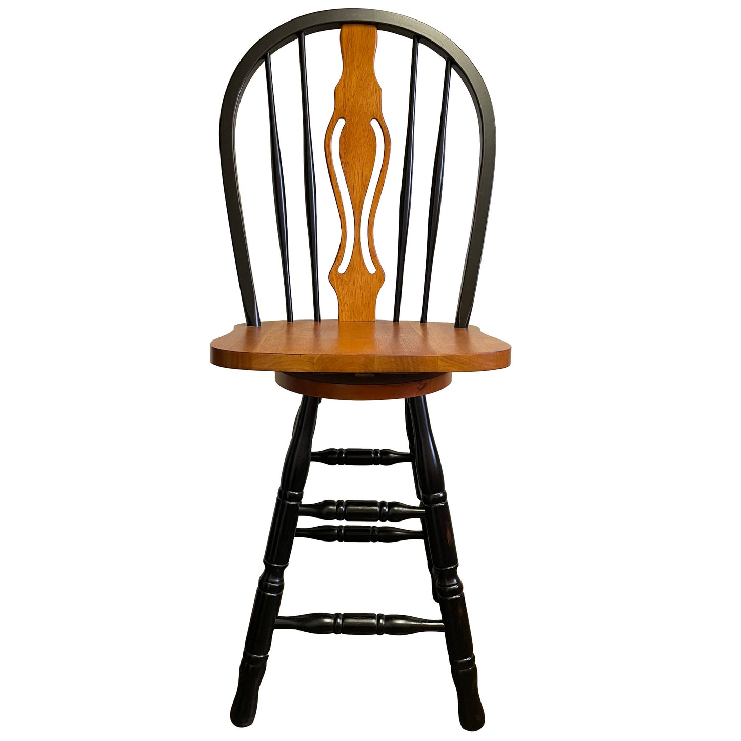 Black Cherry Selections 24" Keyhole Windsor Barstool | Counter Height Stool | Antique Black with Cherry Accents