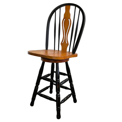 Black Cherry Selections 24" Keyhole Windsor Barstool | Counter Height Stool | Antique Black with Cherry Accents