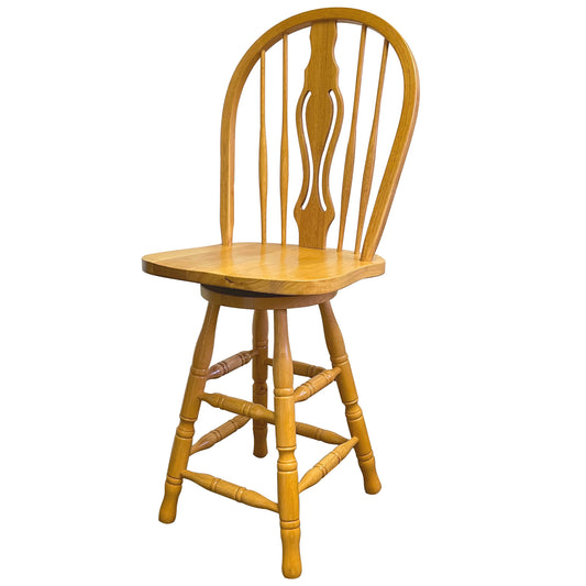 Oak Selections 24" Keyhole Windsor Barstool | Swivel Counter Height Stool | Light Oak