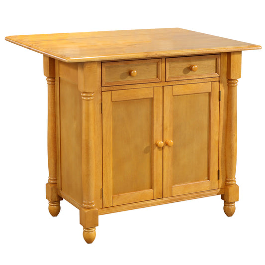 Sunset Trading Light Oak Extendable Kitchen Island with Drop Leaf Top | Drawers and Cabinet