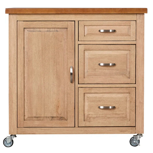 Sunset Trading Brook Kitchen Cart | Three Drawers | Adjustable Shelf Cabinet | Distressed Sonoma Oak and Light Pecan Brown